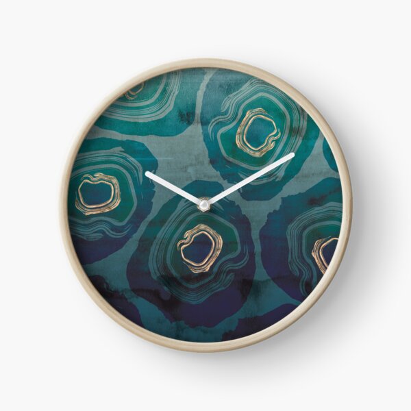 Sliced Geodes in Petrol Blue Ombre with Metallic Gold Details Clock