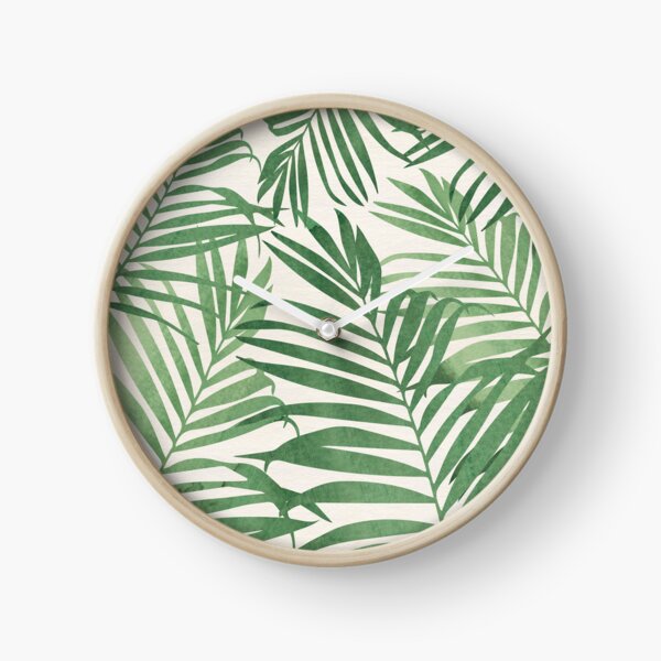 Palm Leaves in Green Watercolour on Cream Clock
