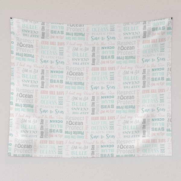 Item preview, Protect the Oceans Save the Sea lettering - aqua and coral on white designed and sold by Fibracreativa.