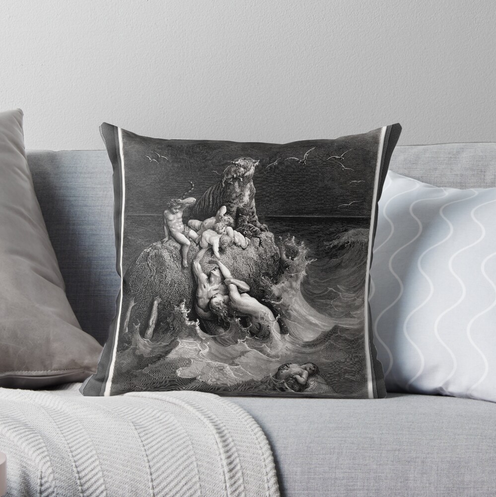 The Deluge by Gustave Doré - The Death Of Sinners 3 The Deluge by Gustave Dore Remastered Xzendor7 Classical Art Old Masters Reproductions Decorative Throw Pillow Art Print