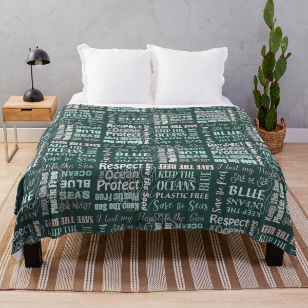 Item preview, Respect the Oceans Save the Sea lettering - aqua and coral on emerald designed and sold by Fibracreativa.