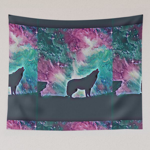 Item preview, Magic Wolf Art Colorful Wolves Howling To The Moon designed and sold by SolSel ⭐⭐⭐⭐⭐.