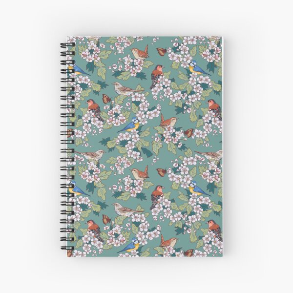 Hawthorn Blossom and Hedgerow Birds Spiral Notebook