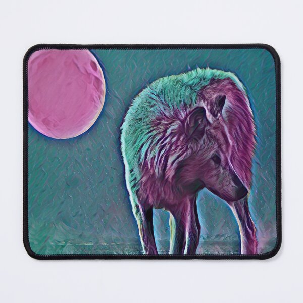 Artikelvorschau, Magic Wolf Art Bunter einsamer Wolf unter rosa Mond entworfen und verkauft von SolSel ⭐⭐⭐⭐⭐.