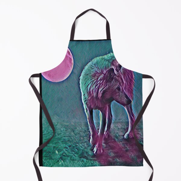 Aperçu de l'œuvre Magic Wolf Art Loup solitaire coloré sous la lune rose créée et vendue par SolSel ⭐⭐⭐⭐⭐.