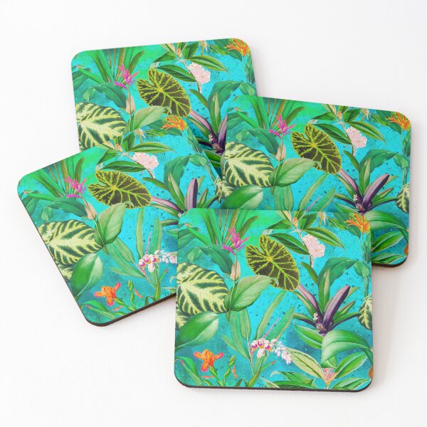Item preview, Exotic tropical foliage, leaves and flowers tropical pattern, botanical illustration, turquoise floral illustration   designed and sold by ZeinabTaha.