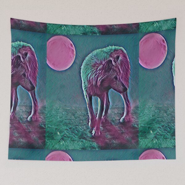 Artikelvorschau, Magic Wolf Art Bunter einsamer Wolf unter rosa Mond entworfen und verkauft von SolSel ⭐⭐⭐⭐⭐.