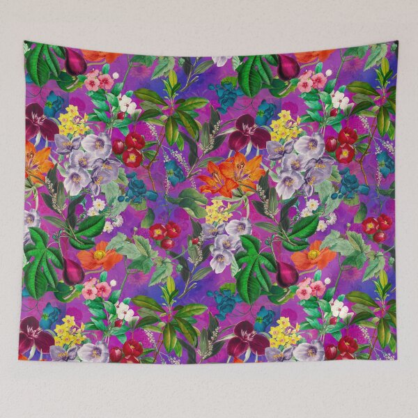 Artikelvorschau, Exotische Blumen und Blätter Himmel, Blätter und Blumen tropischen Muster, botanische Illustration, rosa blau florale Illustration entworfen und verkauft von ZeinabTaha.