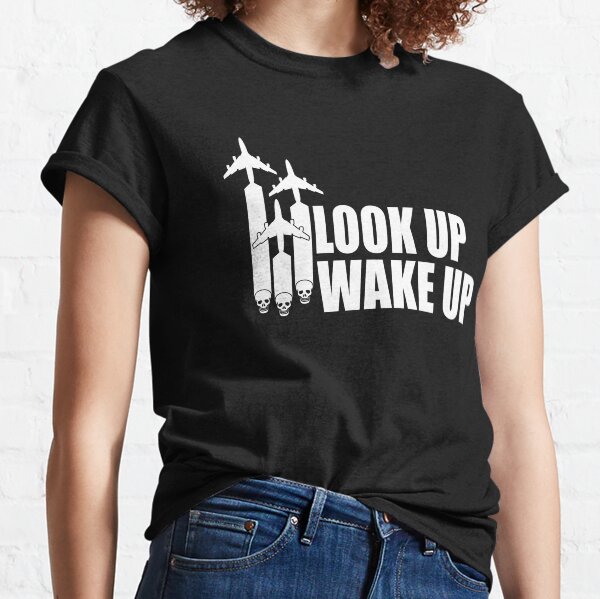 Item preview, Look up wake up chemtrails skull planes portrait (WHITE) designed and sold by MissLiberty84.