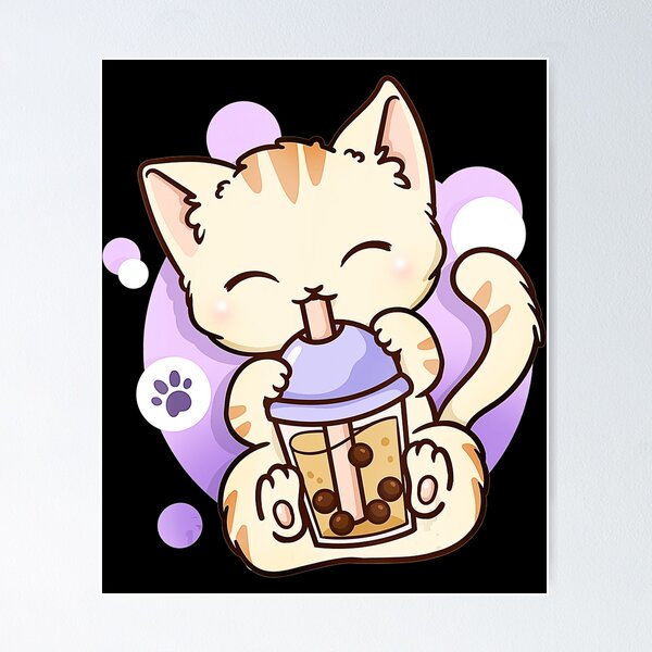 Cat Boba Tea Bubble Tea Anime Kawaii Neko Poster for Sale by