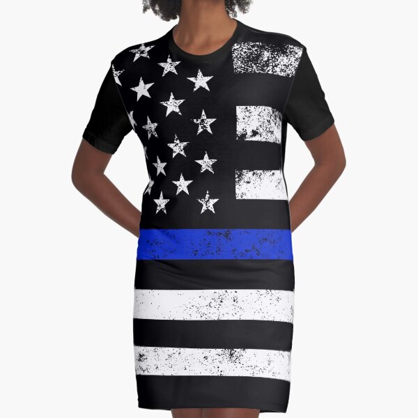 Police Styled Distressed Horizontal American Flag Graphic T-Shirt Dress
