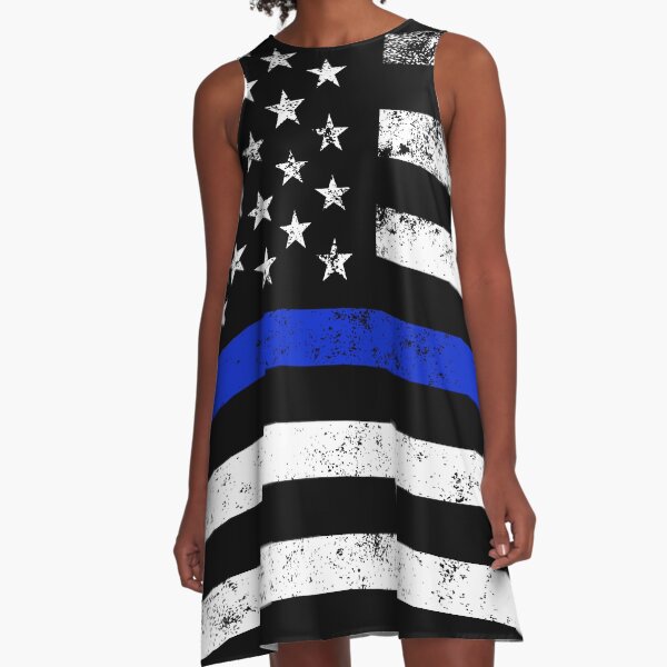 Police Styled Distressed Horizontal American Flag A-Line Dress