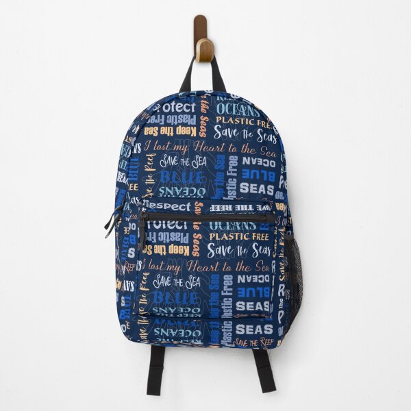 Item preview, Save the Seas Blue Oceans lettering - blue and coral on navy blue designed and sold by Fibracreativa.