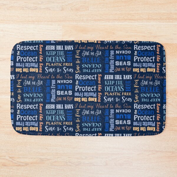 Item preview, Save the Seas Blue Oceans lettering - blue and coral on navy blue designed and sold by Fibracreativa.