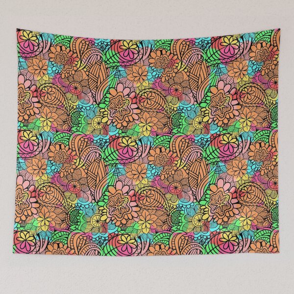 Item preview, Multicolored Folk Art Doodle Vintage Floral Pattern  designed and sold by LarkDesigns.