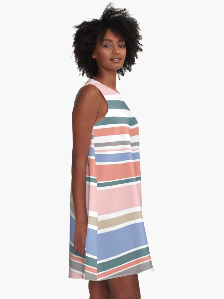 Alternate view of Trendy Rose Quartz Pink Colorful Stripes A-Line Dress