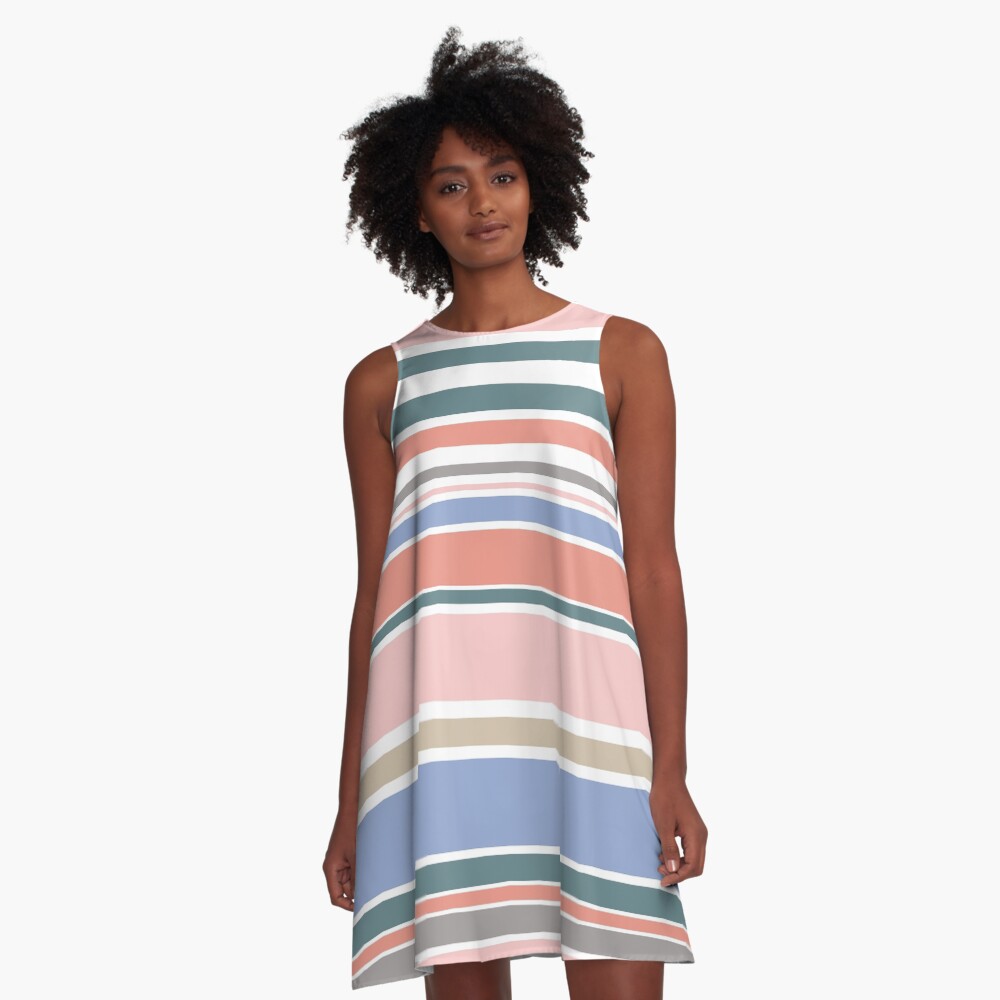 Trendy Rose Quartz Pink Colorful Stripes A-Line Dress
