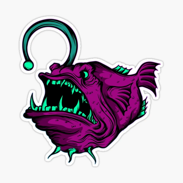 Round Pinback Button Pin Brooch Purple Silly Angler Fish Cartoon – Shinobi  Stickers