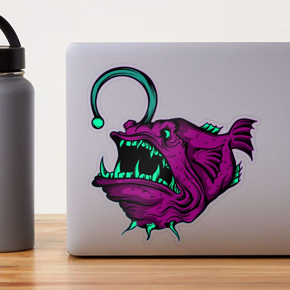 Angler Fish Sticker, Vinyl Stickers, Laptop Decal, Fishing Gift for Him,  Cute Sticker, Angler Decal, Small Ocean Gift, Under the Sea 