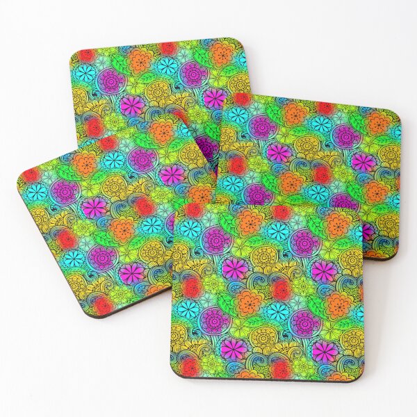 Item preview, Retro Psychedelic Flowers Folk Art Pattern designed and sold by LarkDesigns.