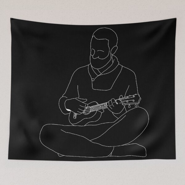 Item preview, Man Playing The Ukulele line art (white) designed and sold by limitLIS.
