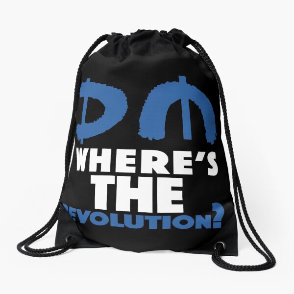 Where's The Revolution? Blue Drawstring Bag
