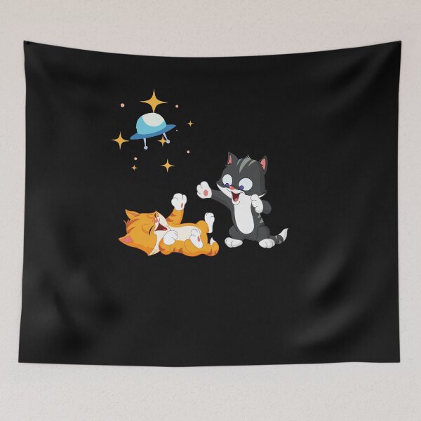 Item preview, Cute playing kittens with a space ship above designed and sold by WowAllinOne.