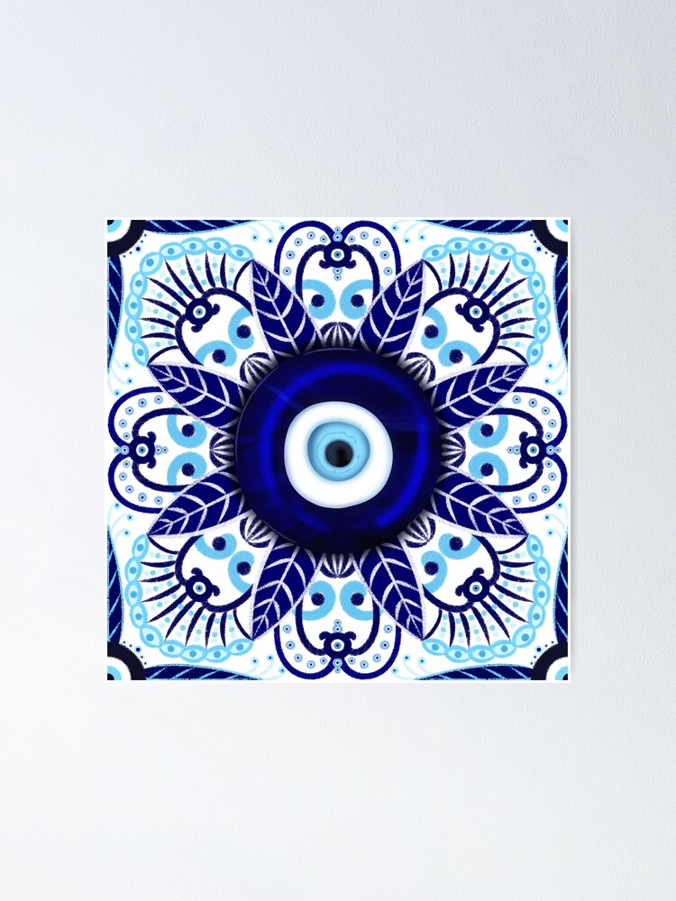 Glass Evil Eye Symbol Seamless Pattern on White Background