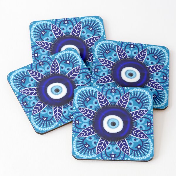 Item preview, Evil eye lucky charm mandala blue background designed and sold by Milamara.