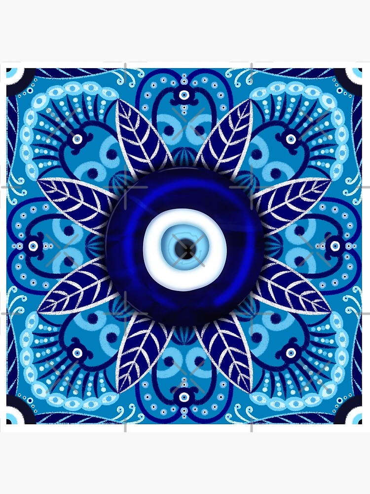 Evil eye lucky charm mandala blue background | Art Board Print