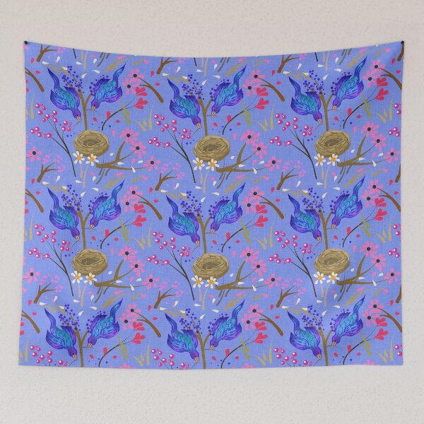 Item preview, Bluebirds Building A Nest Floral Pattern | Cherie's Art(c)2022 designed and sold by CheriesArt.