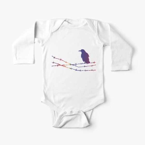 Bird on barbed wire in pastel Long Sleeve Baby One-Piece