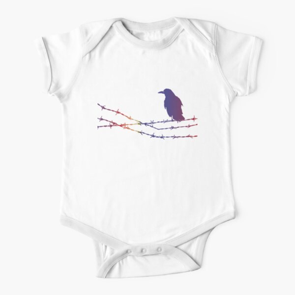 Bird on barbed wire in pastel Short Sleeve Baby One-Piece