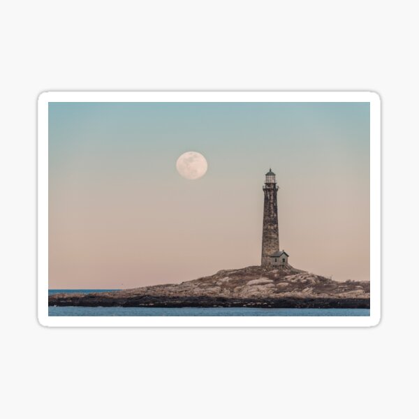 Pink moon rising over Thacher Island Sticker