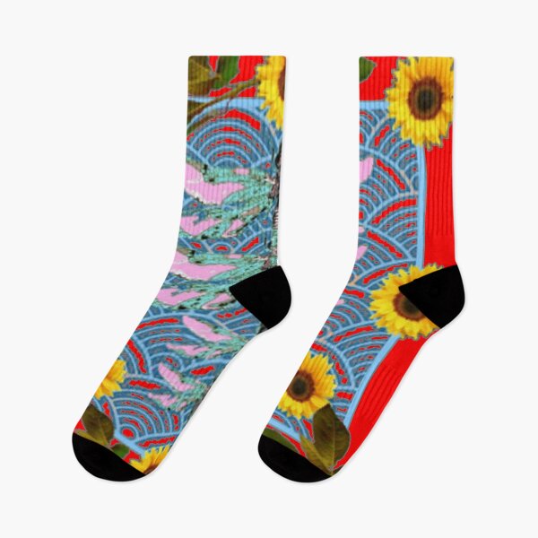 Item preview, DRAGONFLIES YELLOW SUNFLOWERS PATTERNS  RED  ART  designed and sold by sharlesart.