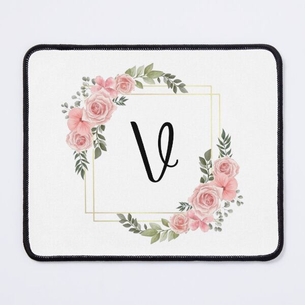 Item preview, Monogram Letter V | Pink Floral Design with Gold Edges designed and sold by JustSeasons.
