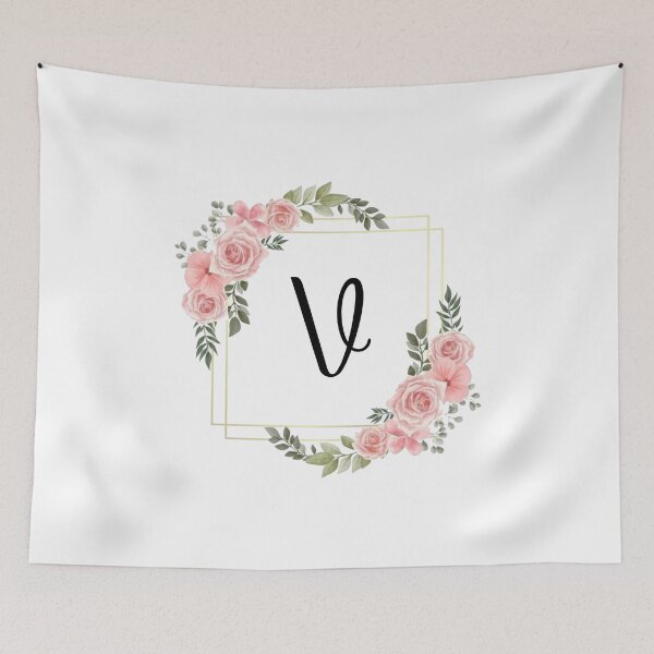 Item preview, Monogram Letter V | Pink Floral Design with Gold Edges designed and sold by JustSeasons.