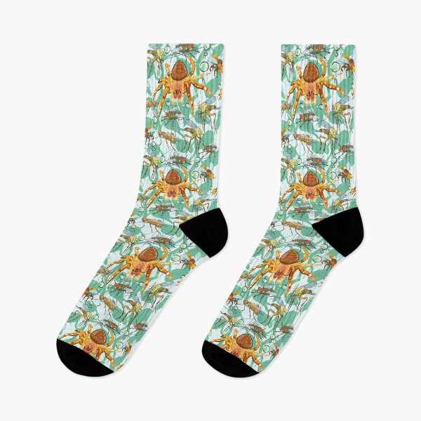 Item preview, Web of flies and spiders over a leafy background pattern designed and sold by santiaguer.