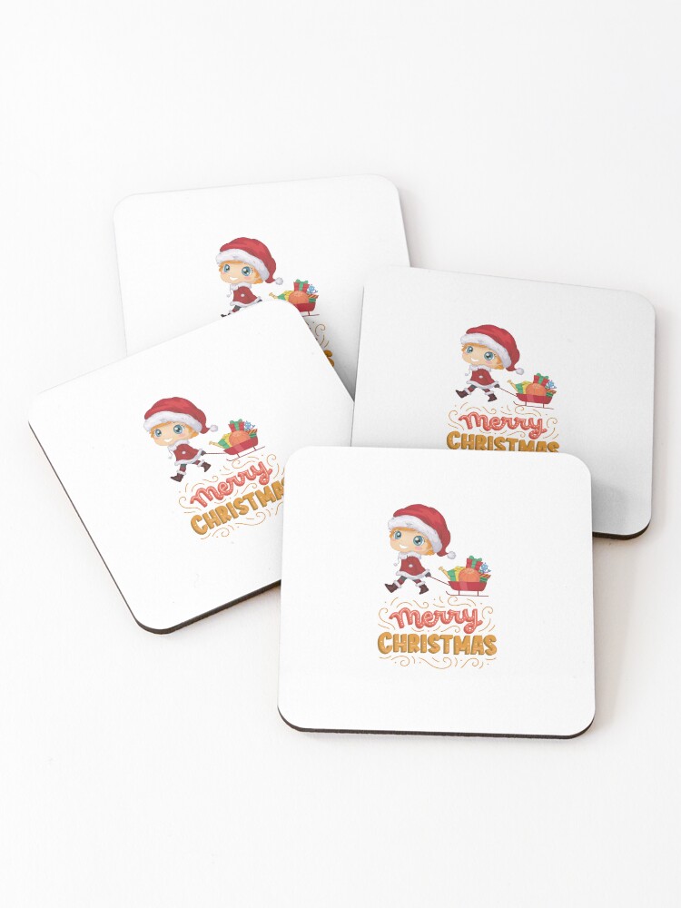 Thumbnail 1 of 5, Coasters (Set of 4), MERRY CHRISTMAS designed and sold by IsaCria.