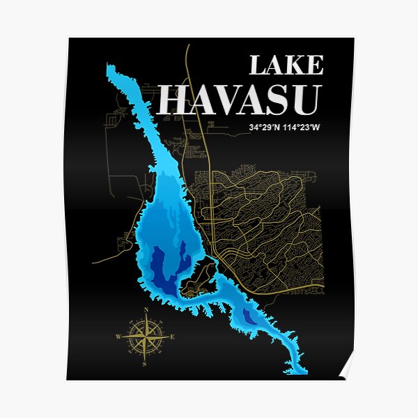 Lake Havasu Map Poster For Sale By IvonDesign Redbubble   Poster,504x498,f8f8f8 Pad,600x600,f8f8f8 