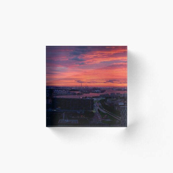 Sunset on River Nieuwe Maas, Rotterdam, (from Euromast) Acrylic Block