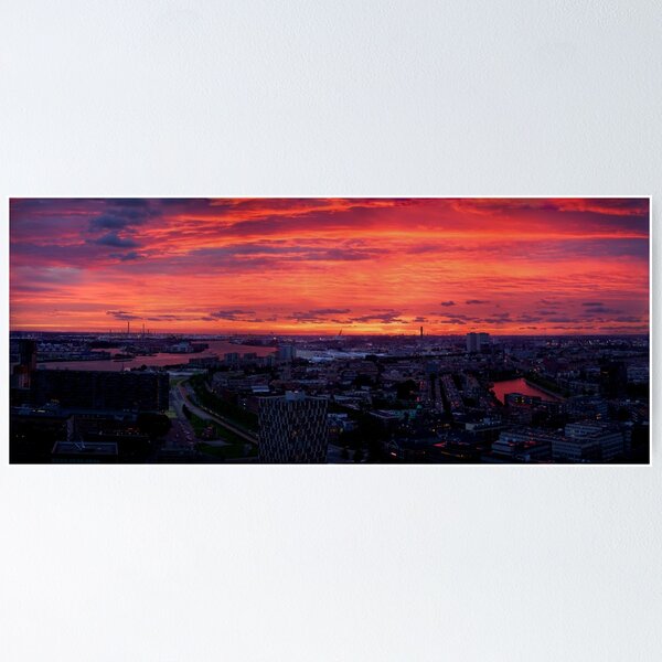 Sunset on River Nieuwe Maas, Rotterdam, (from Euromast) Poster