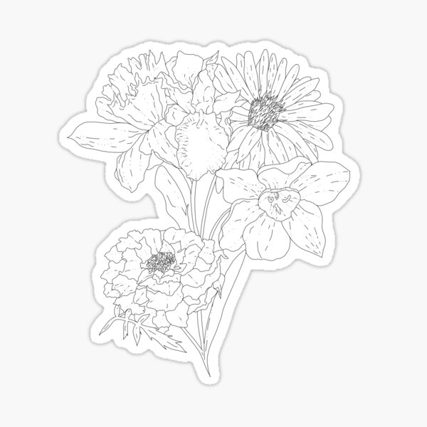 BTS Birth Flowers - Line Art Sticker