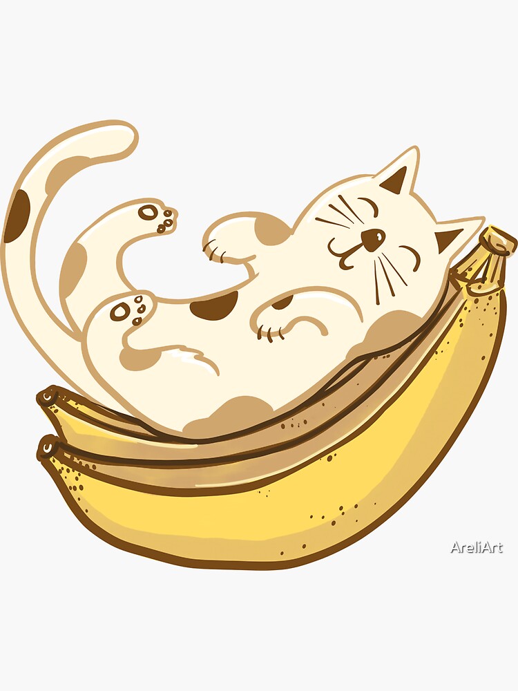 "Summer Banana Cat Sticker" Sticker for Sale by AreliArt Redbubble