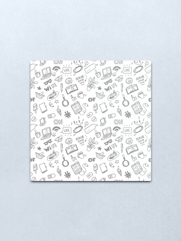 Social Media For Girls Sketch Vector Seamless Doodle Pattern Metal Print By Vasilixa Redbubble