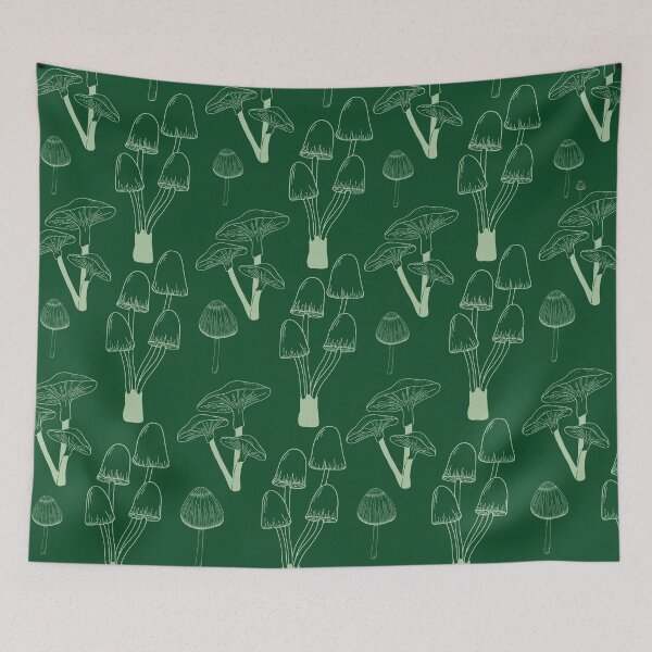 Item preview, Green different mushrooms shapes pattern designed and sold by Thegentleshop.