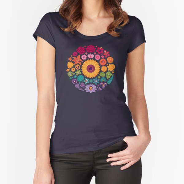 Floral Rainbow (dark) Fitted Scoop T-Shirt
