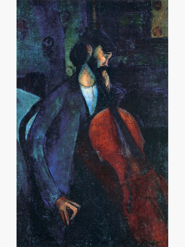 Thumbnail 3 of 3, Sticker, 'The Cellist' by Modigliani (Reprint) designed and sold by RozAbellera.
