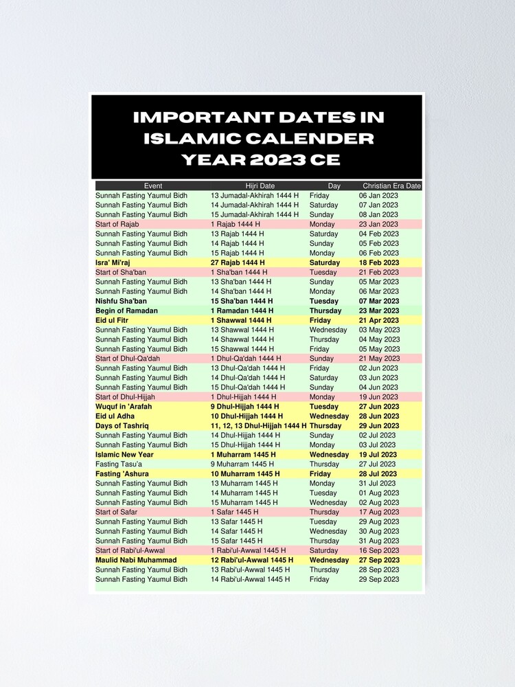  2023 Important Islamic Dates Islamic Calender Hijri Calender 2023 