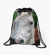 Portrait of a White Horse Drawstring Bag
